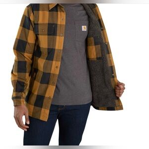 Hubbard Sherpa Lined Mustard and Black Checkered Shirt Jacket Carhart Sz S